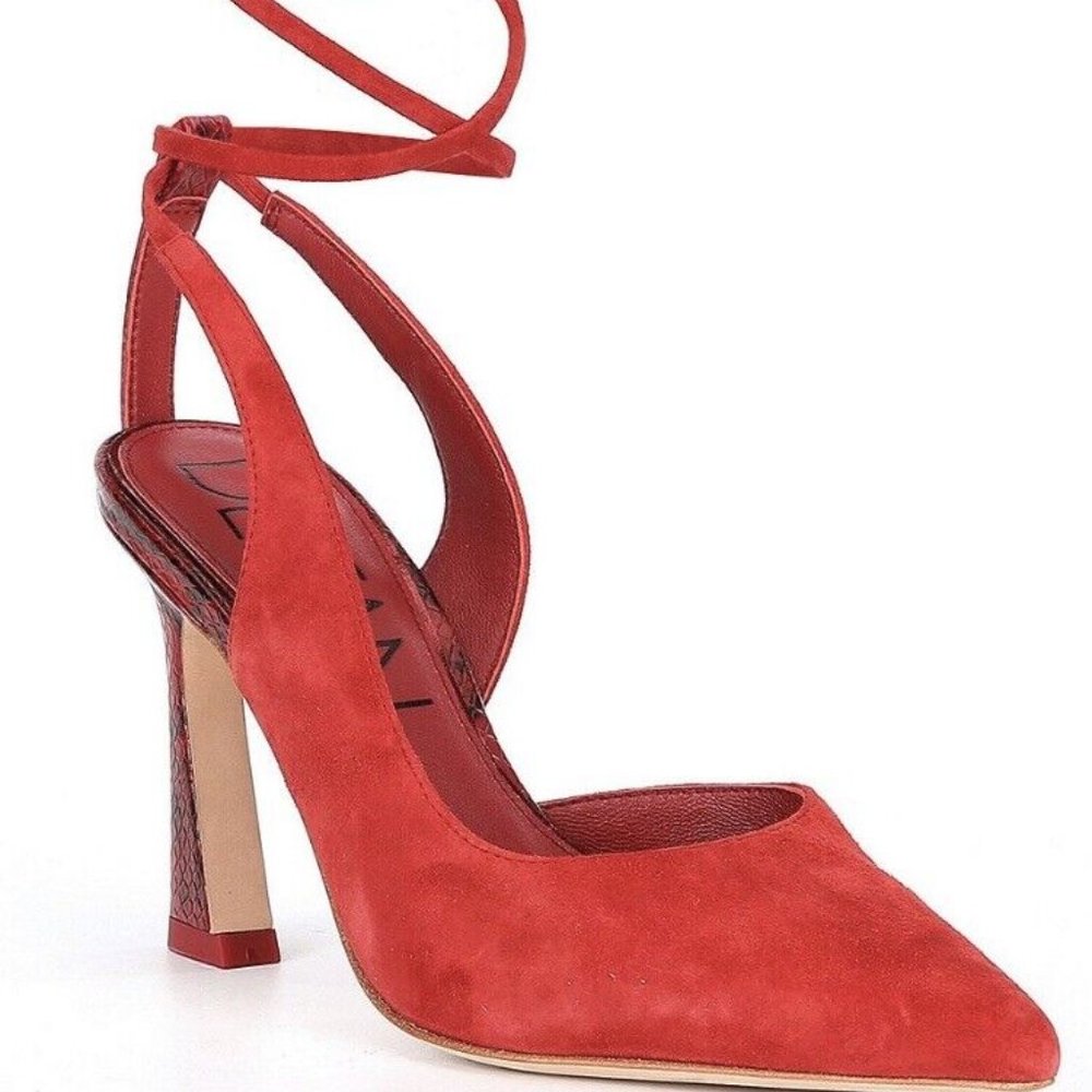 Deltan Juliana Suede Ankle Tie Flared Heel Pumps